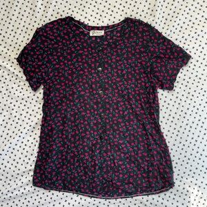 Button up floral rose vintage retro blouse